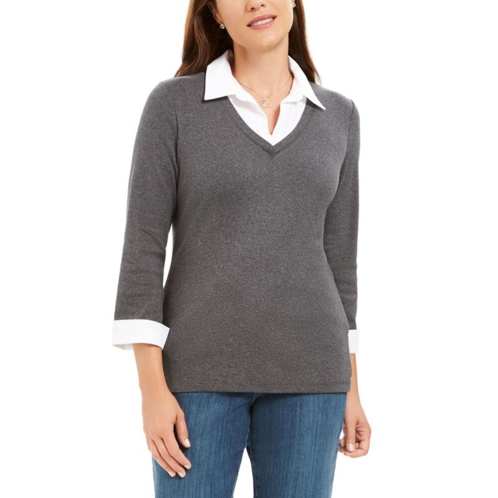 Karen Scott Cotton Layered-Look Woven Top